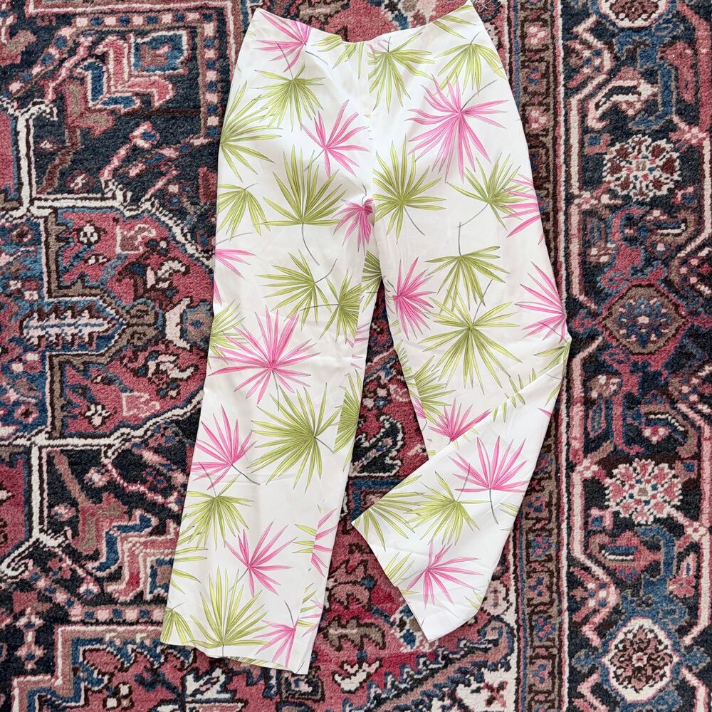 Talbots 6P Floral on‎ White Silk/Cotton Blend ALTERED Pants (Smaller Waist)